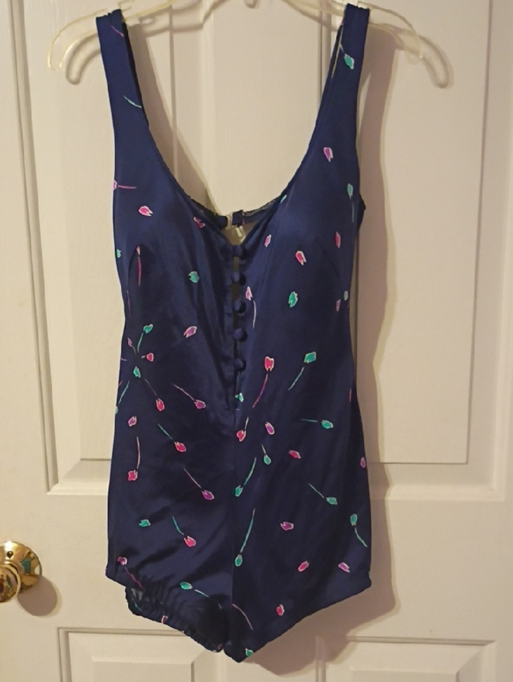 Maxine of Hollywood Navy Paisley Satin One Piece Bathing Suit